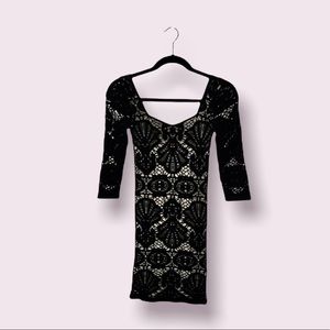 Free People Black Lace Mini Dress- Size Small